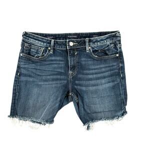 Vigoss Cut-off Denim Jean Shorts Dark Wash Upcycled Fringe Raw Hem Waist 31